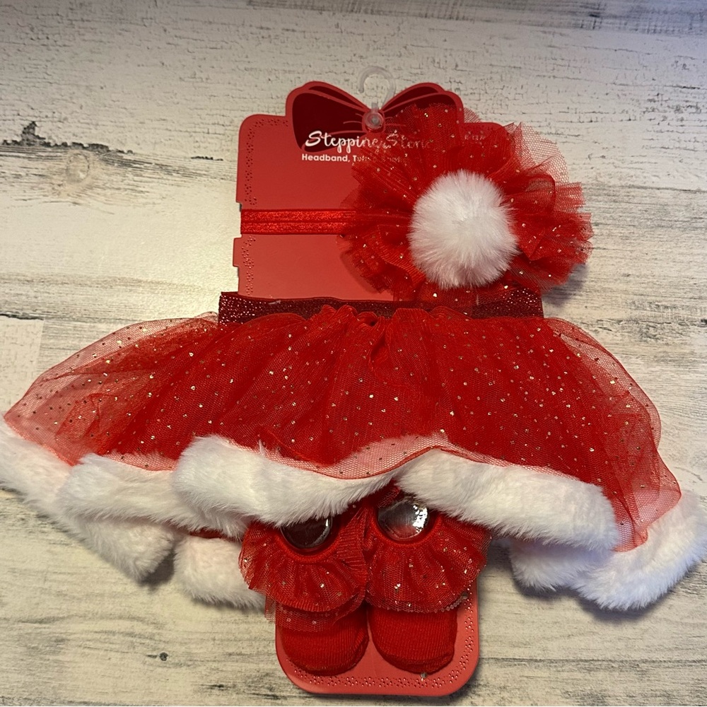 First Christmas Red Tutu Set with Headband and Booties NEW